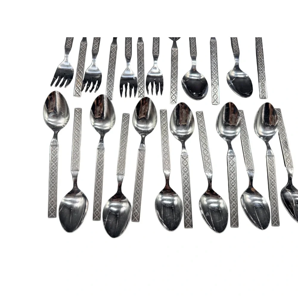 Rogers Vogue MCM Flatware Set Textured Handle 54 Pieces Service for 8 PLUS